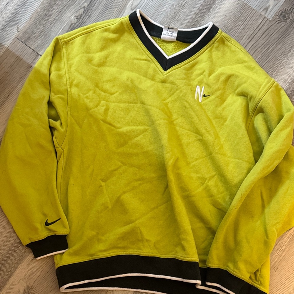 Nike Vintage Lime Green V-Neck Pullover Sweater